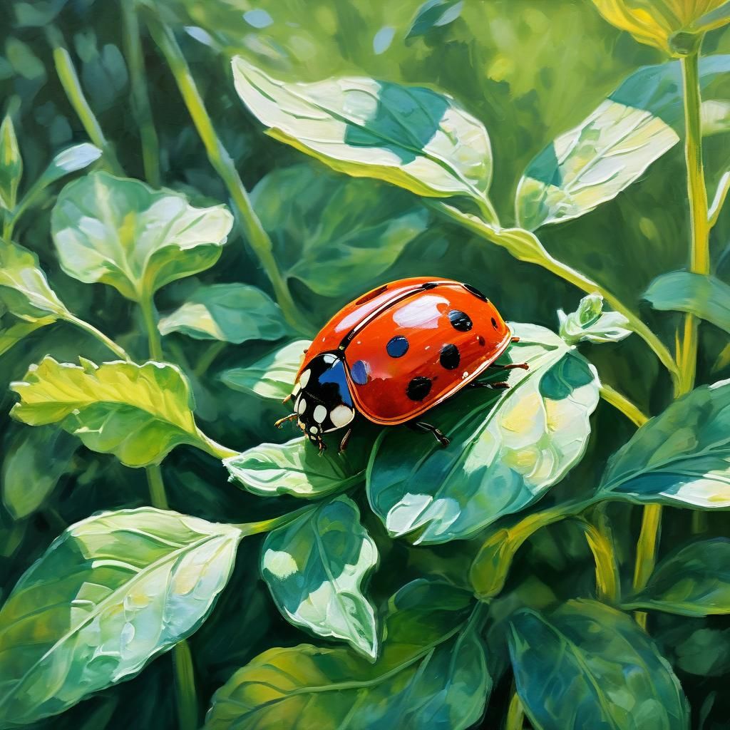 Ladybug on Flower: Impasto Gouache Watercolor Masterpiece