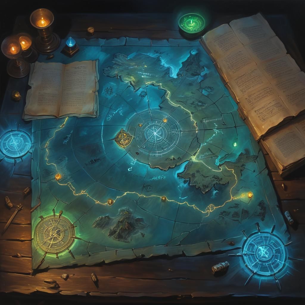 Glowing Runes on Ancient Magical Map