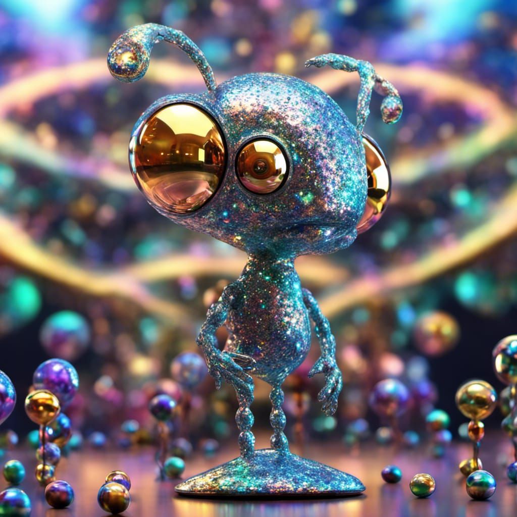 Alien Creature Sculpture in Fractal Cityscape