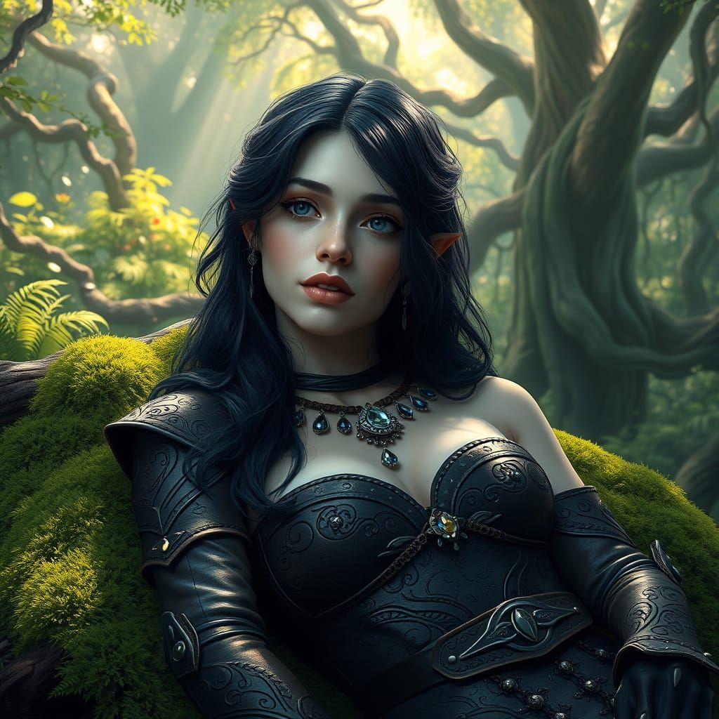 Elven Warrior in Mystical Forest, in Fantasy Art Style