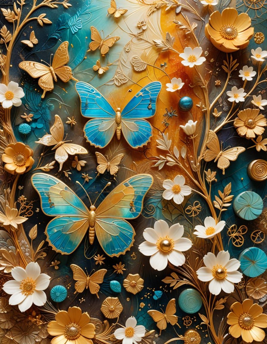 Surreal Butterfly and Duckling in Ancient Landscape