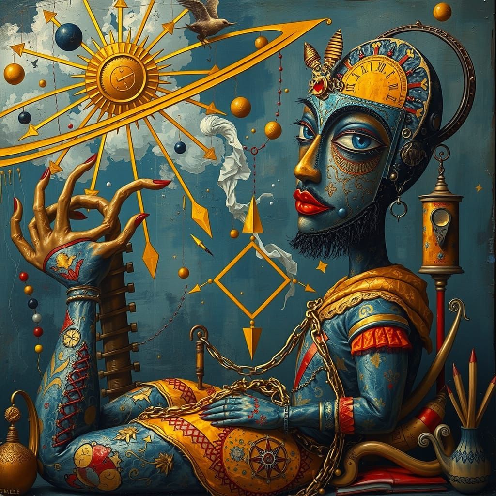 Mystical Innerrealist Scene with Gold and Silver Tones