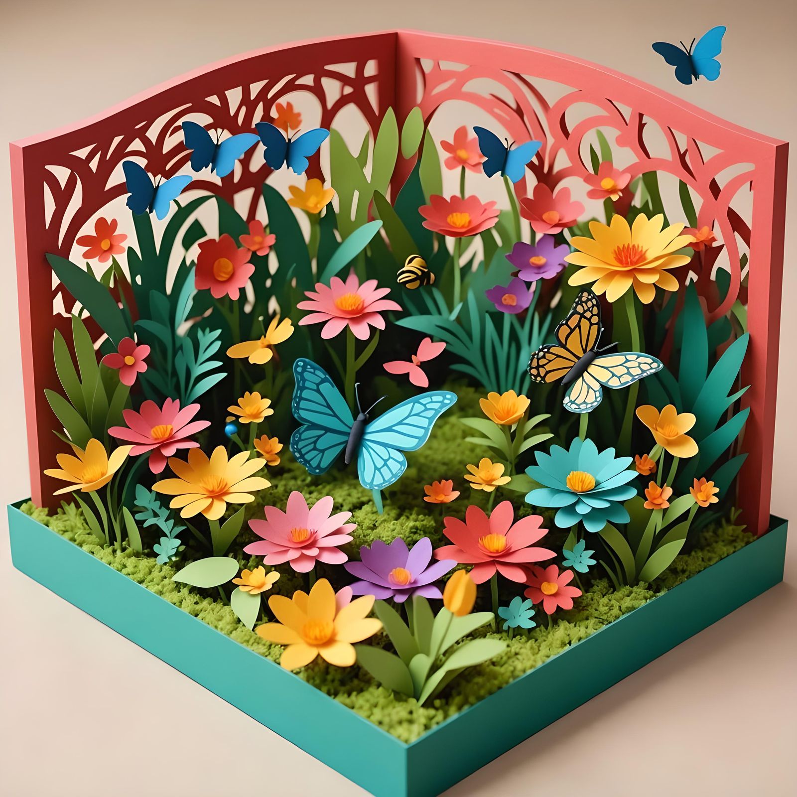 Colorful Kirigami Miniature Pop-Up Garden
