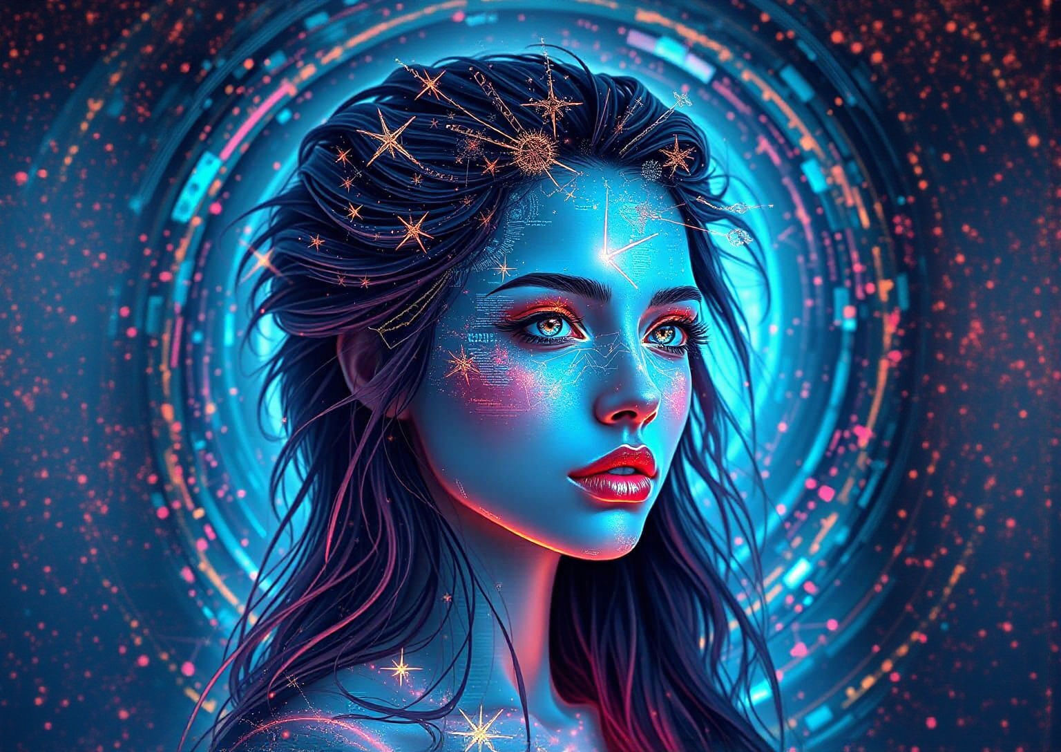Bioluminescent Woman Portrait in Cyberpunk Style