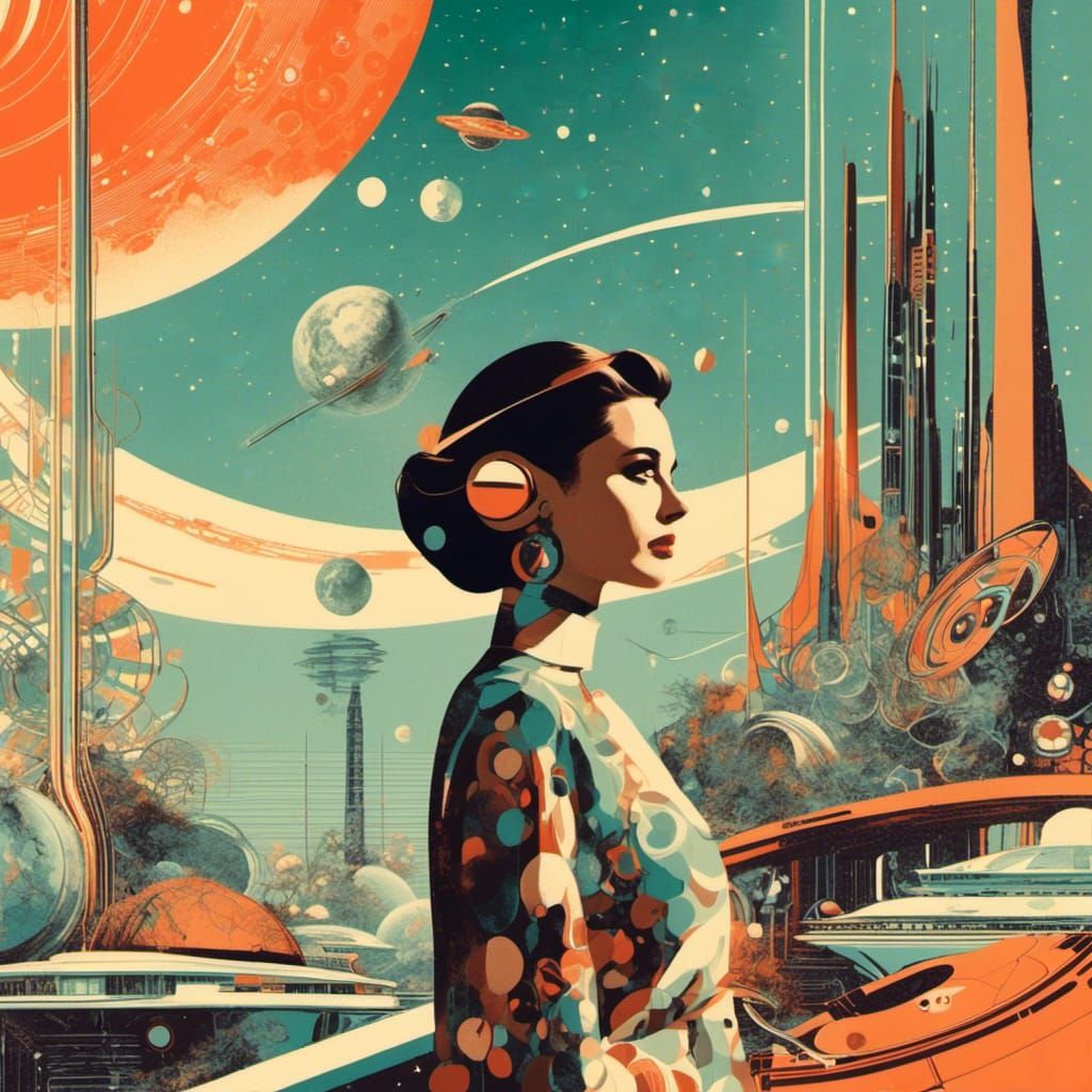 Retro Sci-Fi Utopia Collage of Woman in Space