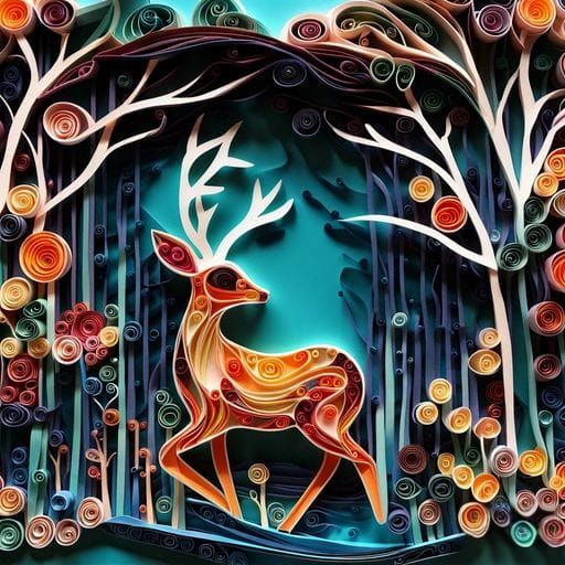 Detailed Paper Quilling Art of a Deer