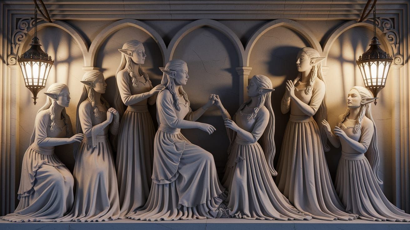 Elven Wedding Ritual Bas-Relief in Fantasy Style