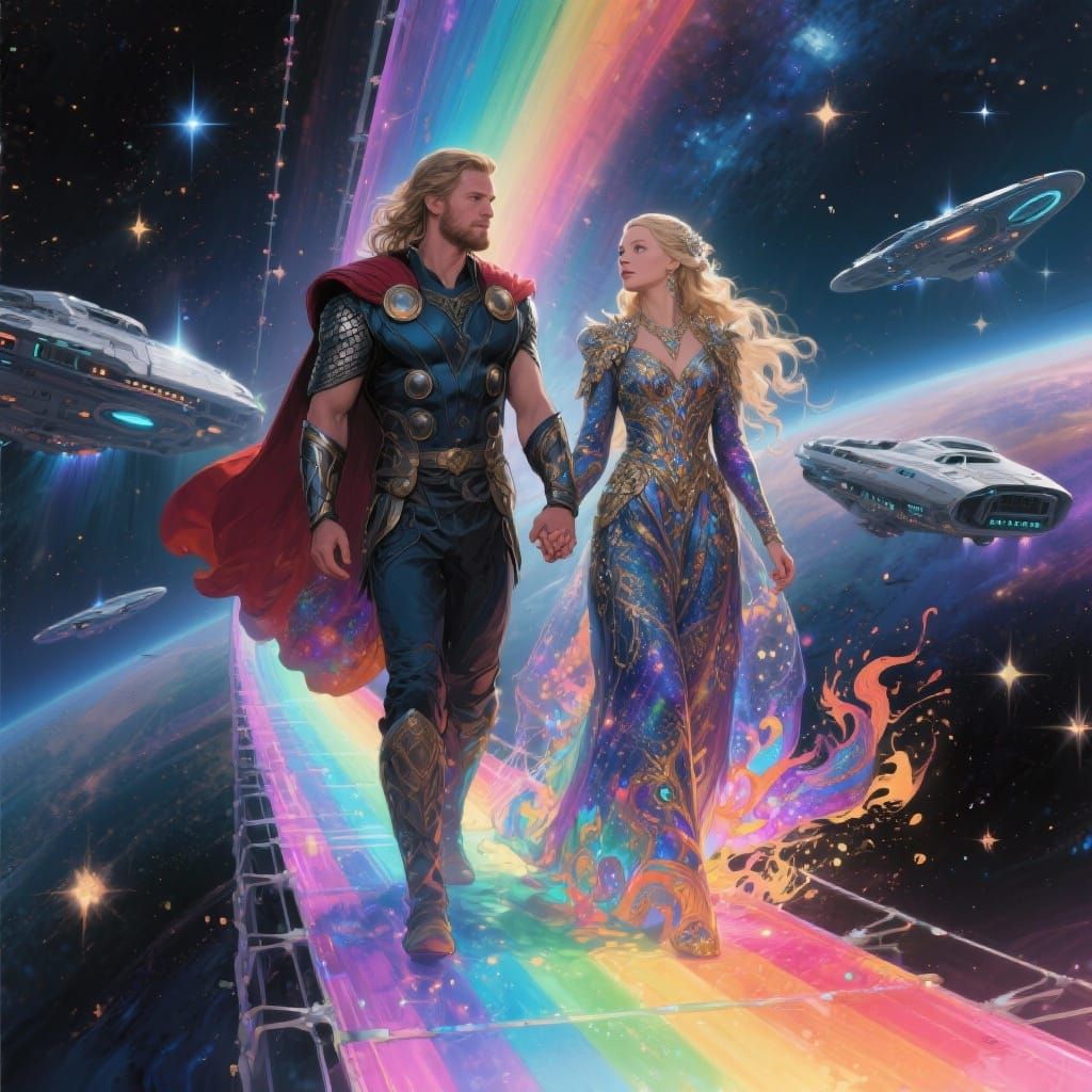 Thor & Daenerys on Bifrost Bridge in Cosmic Attire
