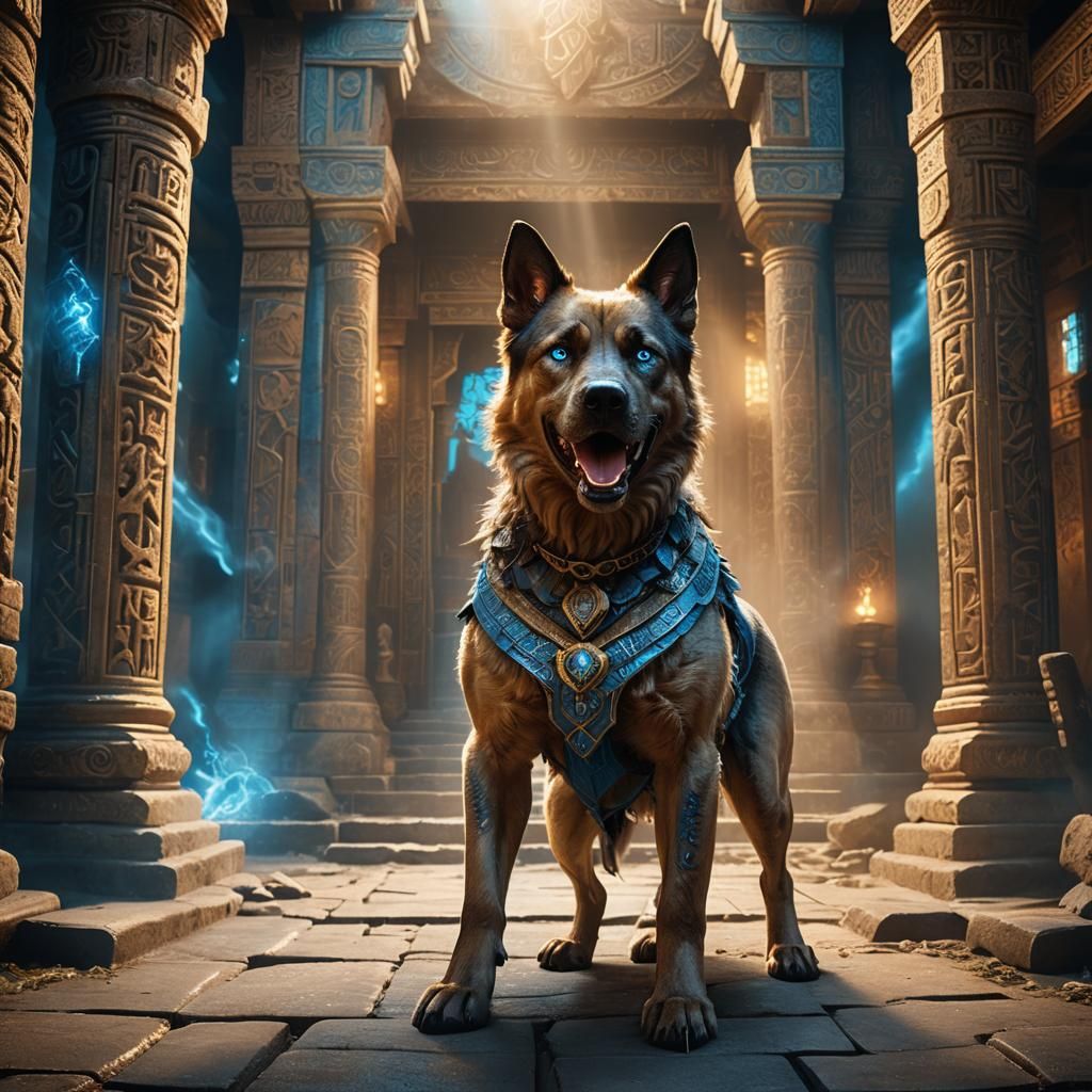 Fighter Dog in Mystic Temple: Fantasy Realism
