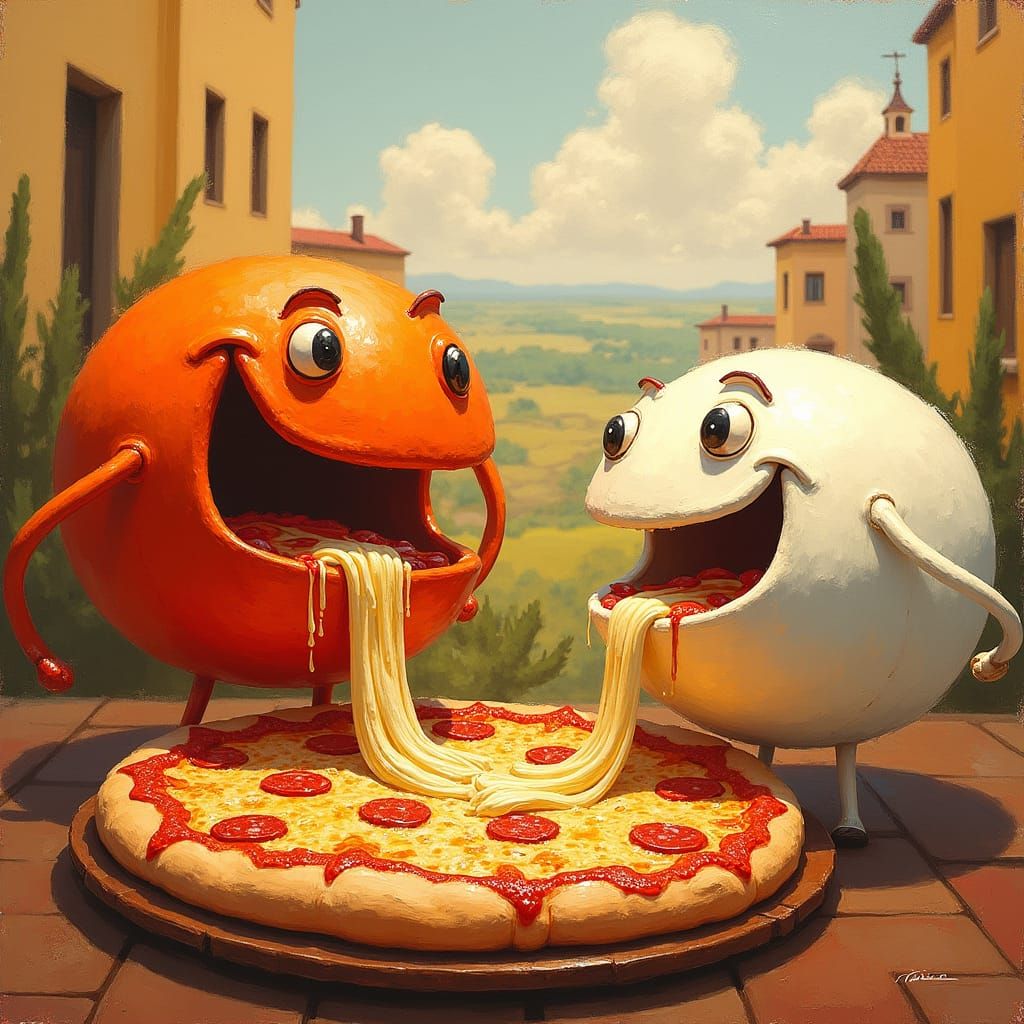 Talking Pizza and Mozzarella in Impressionist Style