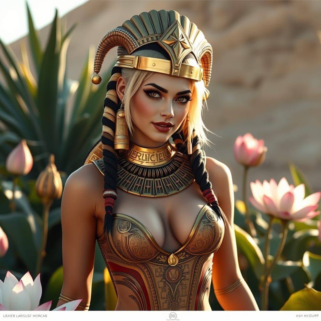 Hyperrealistic Woman Poses Regally in Ancient Egyptian Setti...