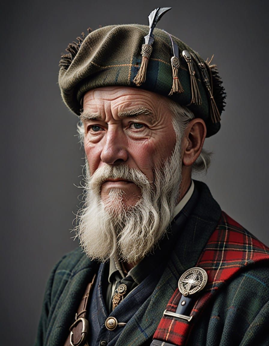 Weathered Highlander in Traditional Regalia