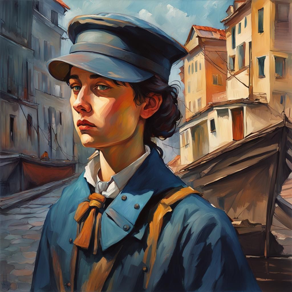 Expressionistic Portrait of a Blind Girl Guiding