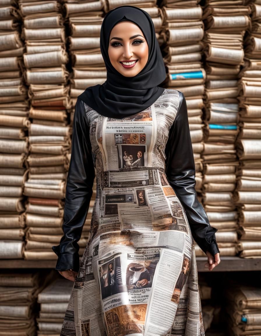 Psychedelic Portrait of Woman in Newspaper Dress