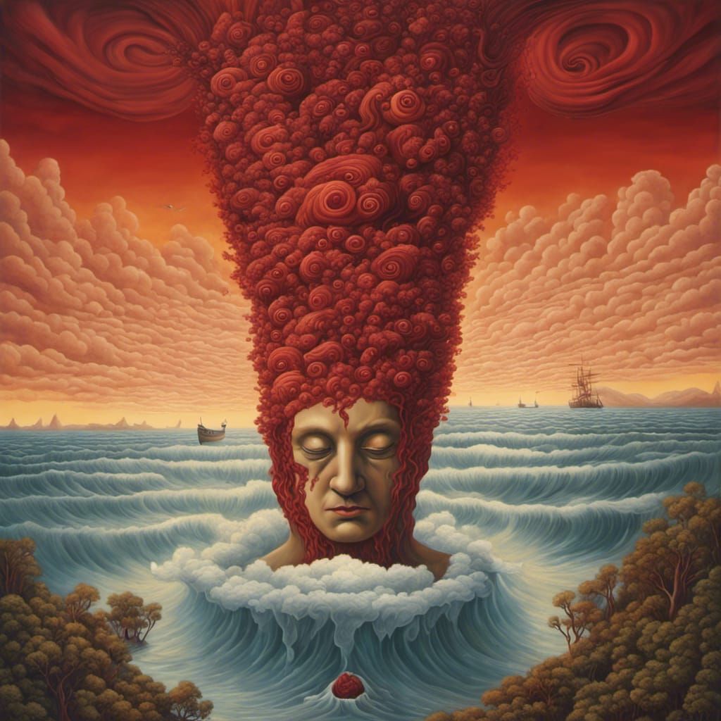 Surreal Crimson Waters in Abstract Landscape