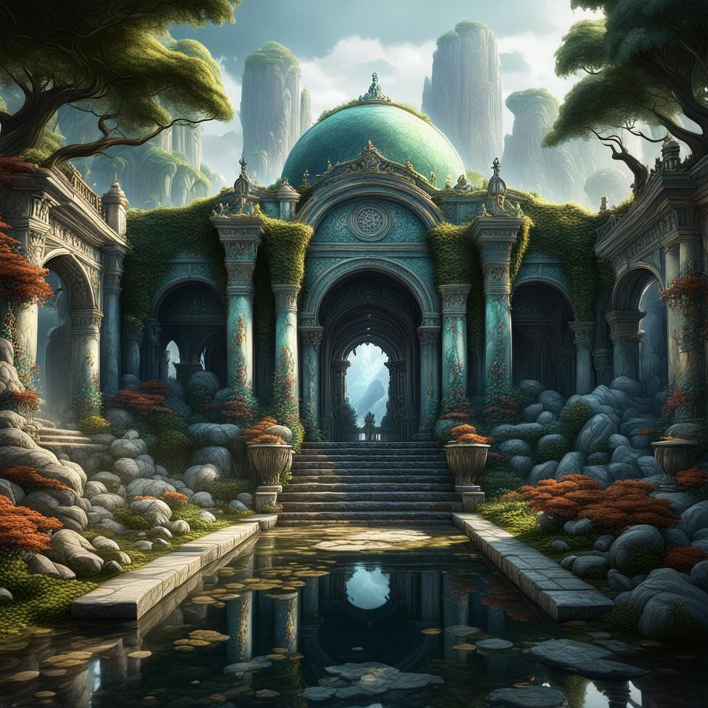 Fantastical Marble Garden in Detailed Matte Painting