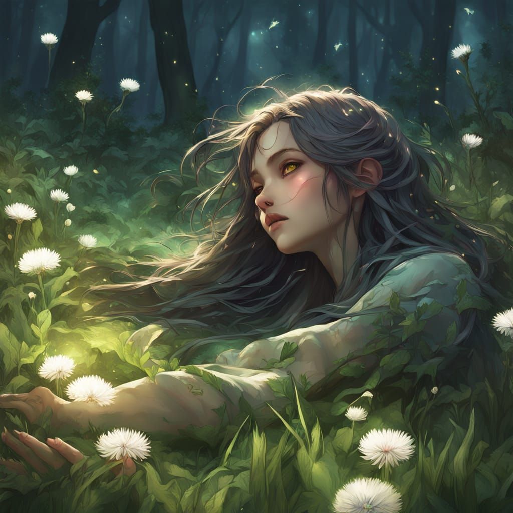 Ethereal Dryad Girl in Dying Landscape