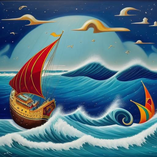 Egyptian Modern Cartoon Poster of Stormy Ocean