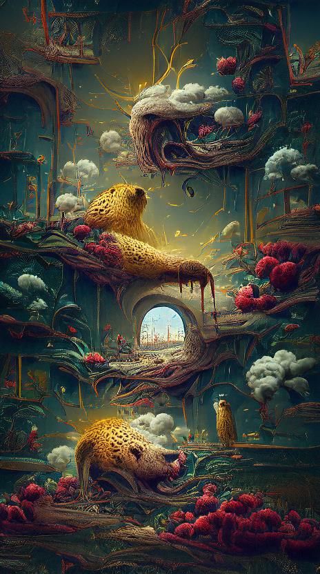 Lion Hunting: Kinetic Pointillism Digital Art