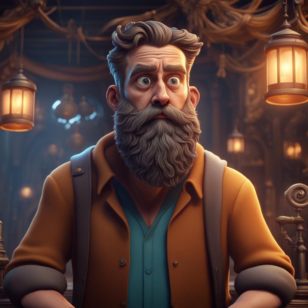 Confused Cartoon Man: Detailed Matte Painting