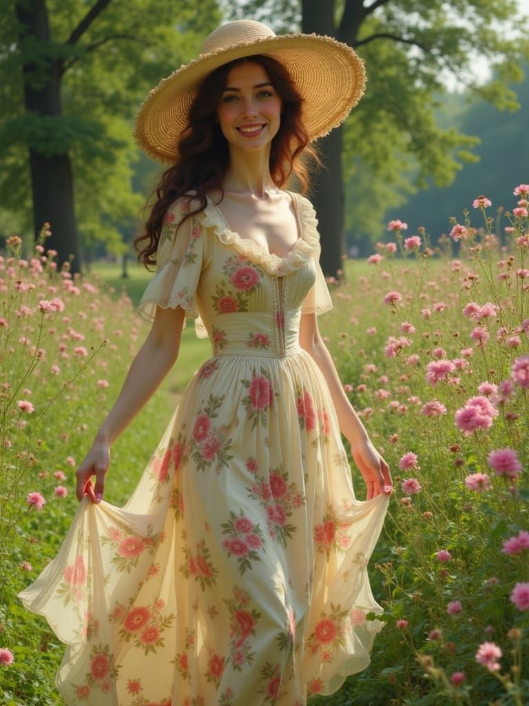 Elegant Lady in a Lush Impressionist Park