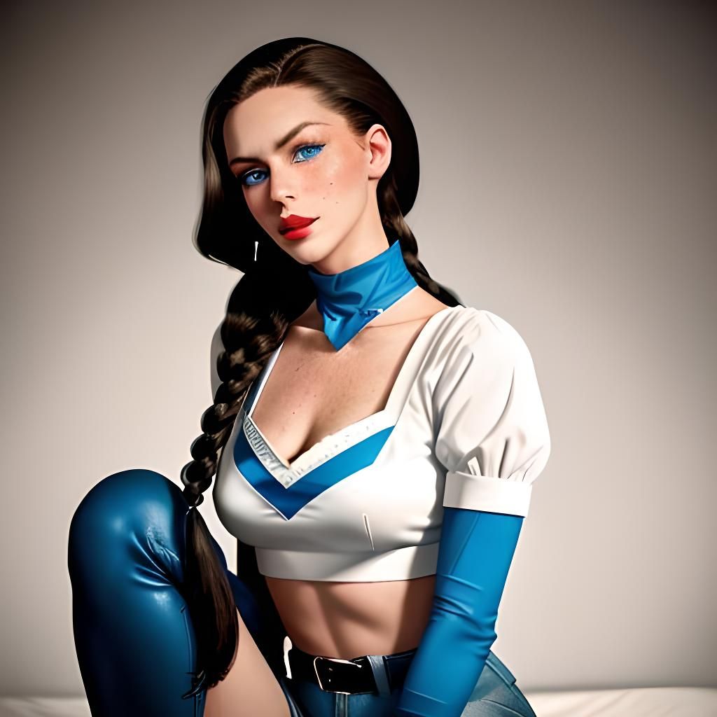 1950s Pin-Up Model with Blue Braids