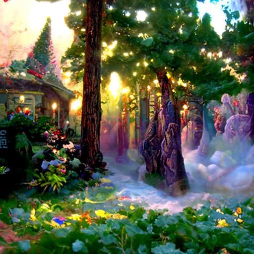 Ethereal Magical Forest Scene in Kinkade Style
