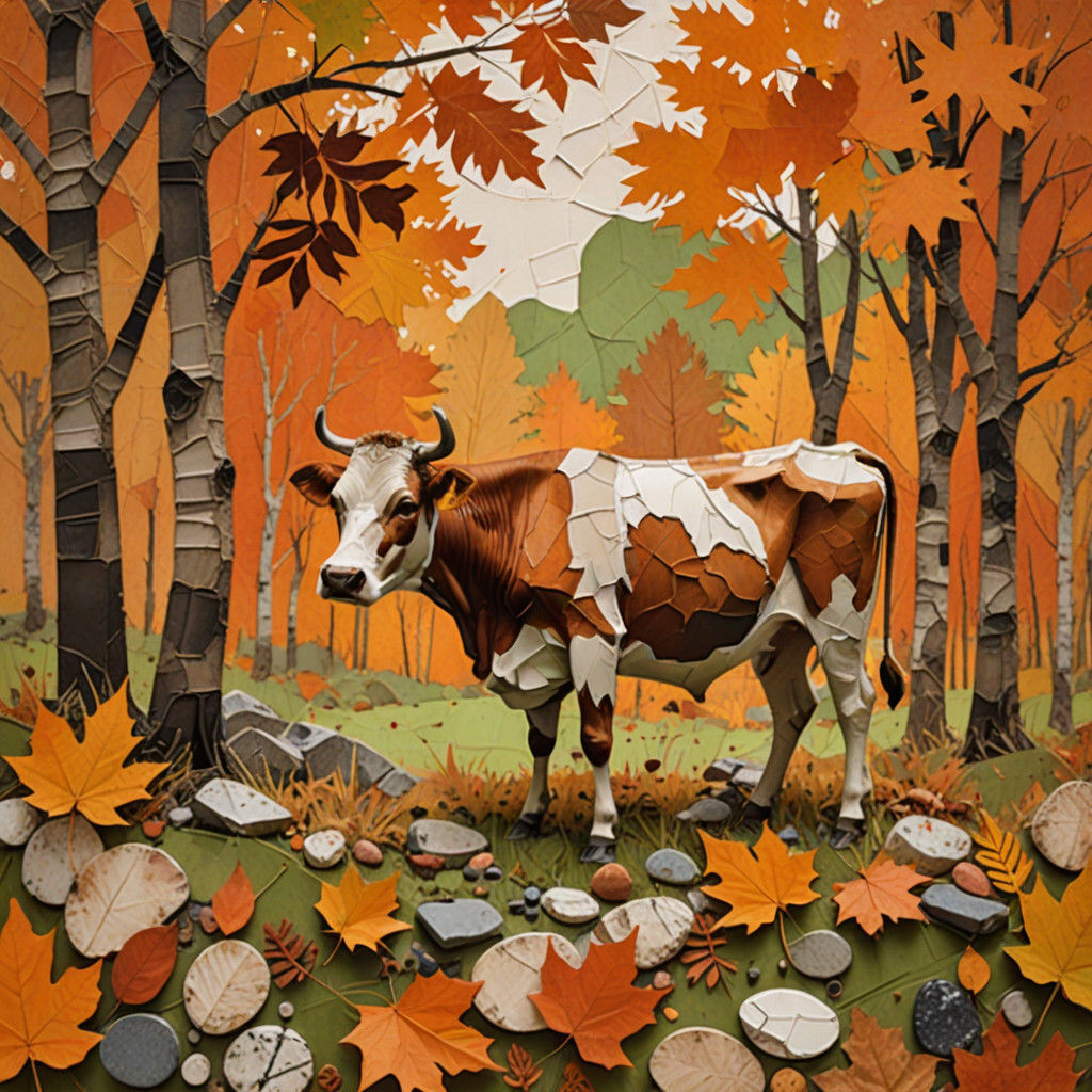 Autumn Cow in Warm Rustic Landscape