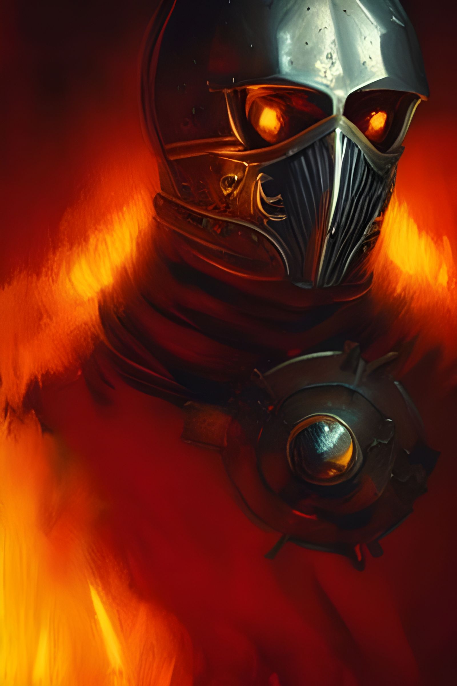Fiery-Eyed Knight in Medieval Fantasy Style