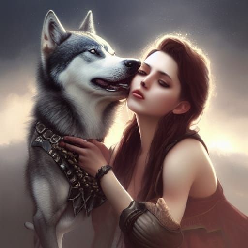 Lesbian Love: Women Kissing Dog in Digital Art