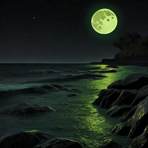 Eldritch Moon with Green Tentacles in Night Sky