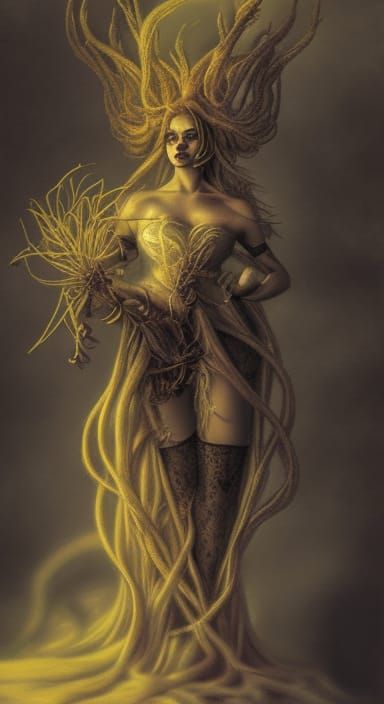 Ethereal Witch Queen: Hyperdetailed Floral Horror Portrait