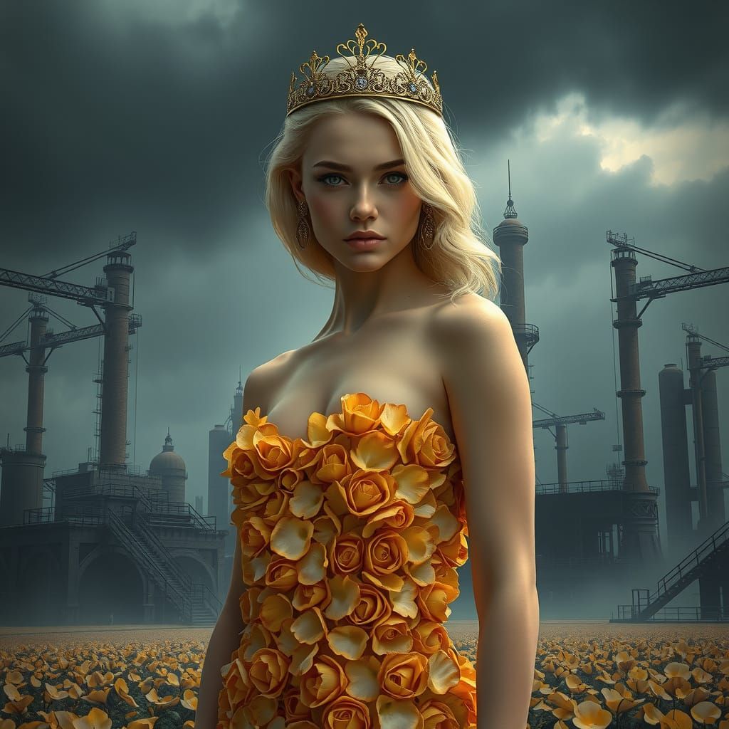 Regal Princess in Dystopian Industrial Landscape