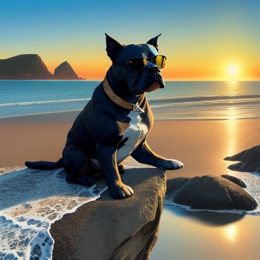 American Terrier in Sunglasses: Coastal Oil Painting