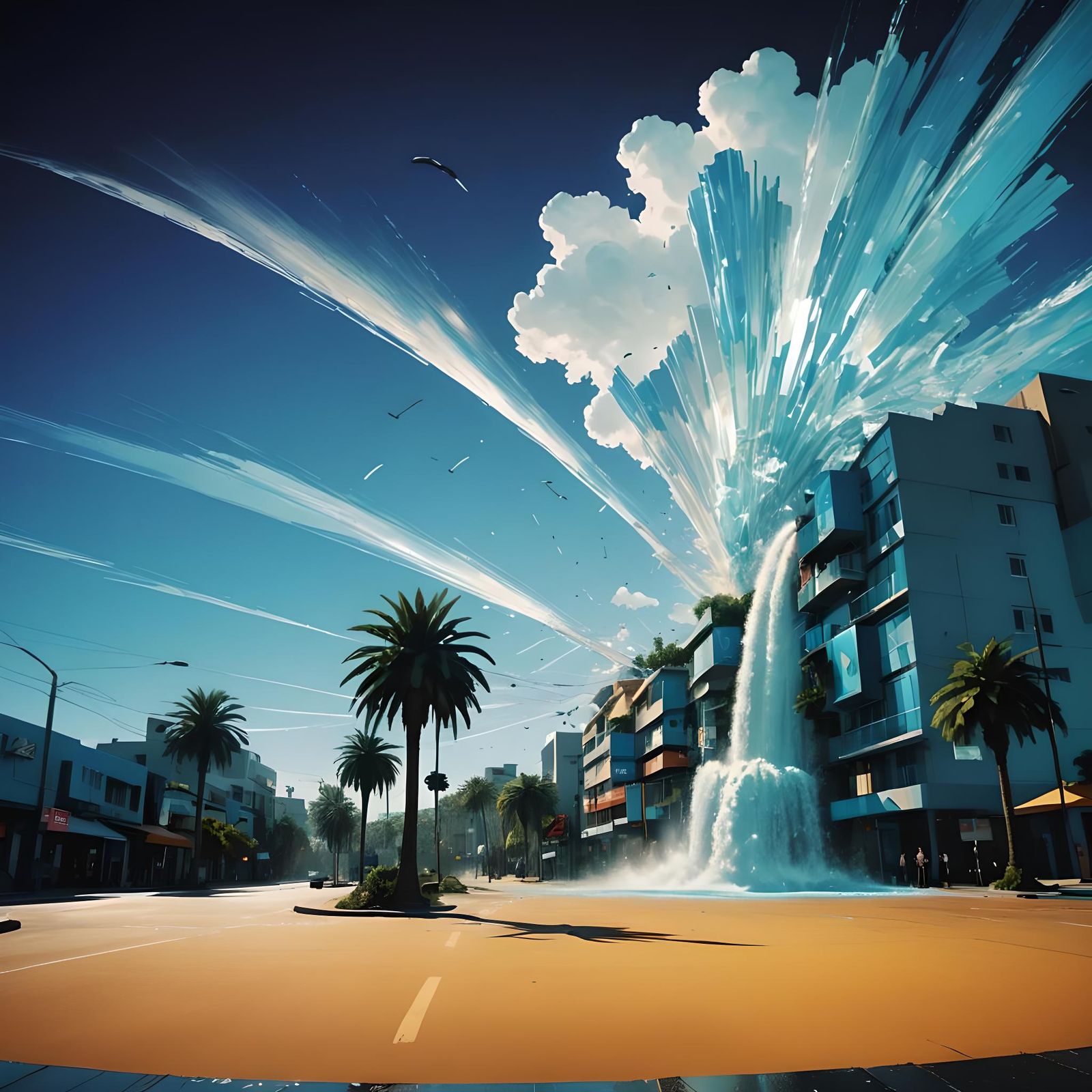 Surreal Holographic Palm Trees and Waterfalls
