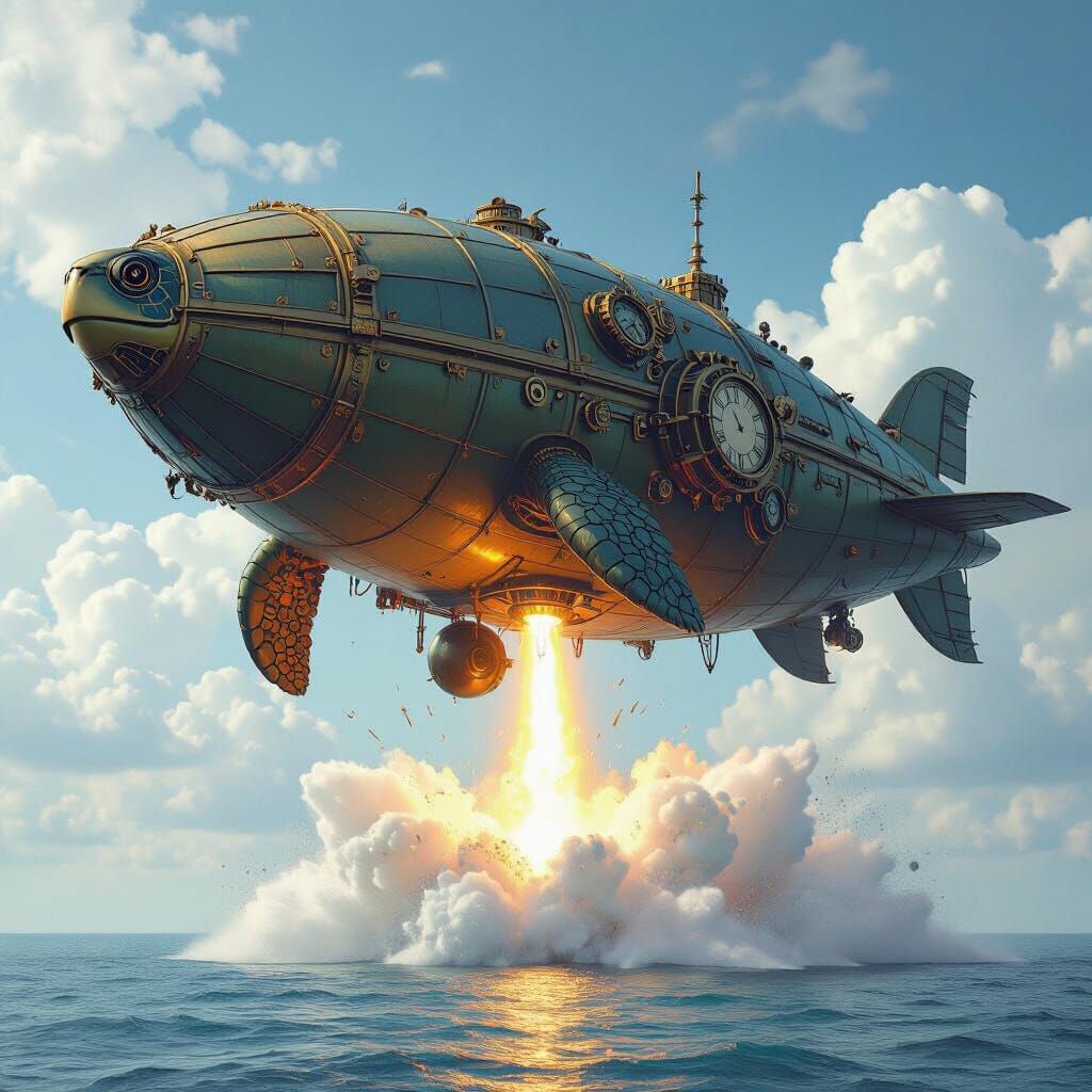 Clockwork Turtle Zeppelin Explodes Over Ocean