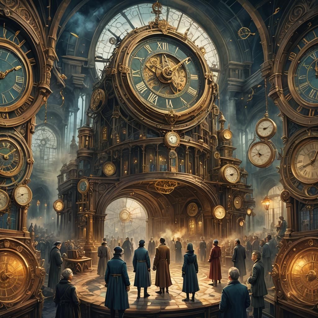 Clockmakers' Secret Society in Watercolor Style