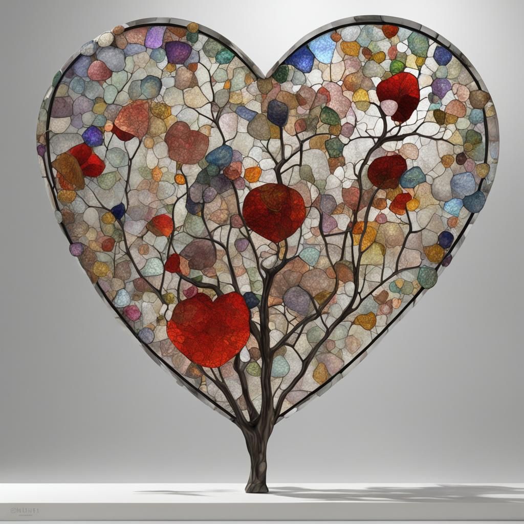 Glass Heart in Klimt Style, CGI Fine Art