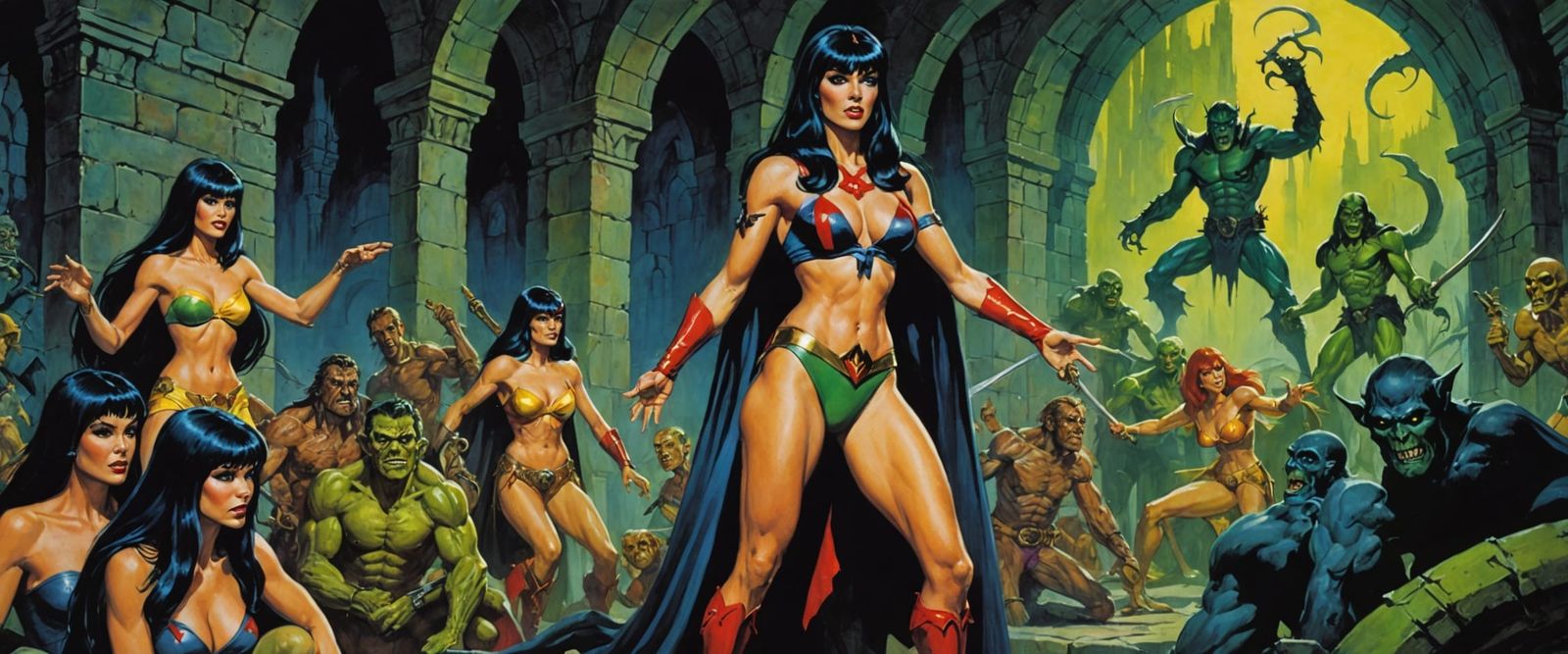 Vampirella in Dungeon Surrounded by Ghouls