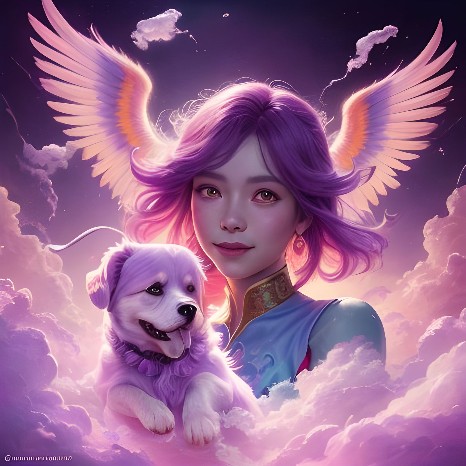 Happy Girl and Winged Dog in Candy Art Style