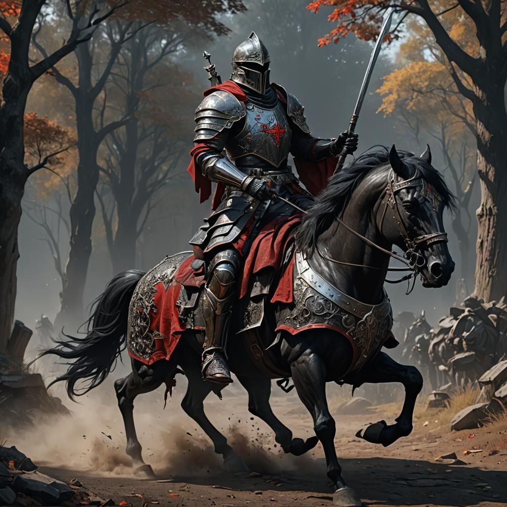 Dark Paladin on Skeletal Steed: Fantasy Art