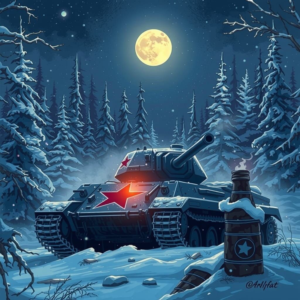 Tank in Winter Wonderland Eight-bit Pixel Art