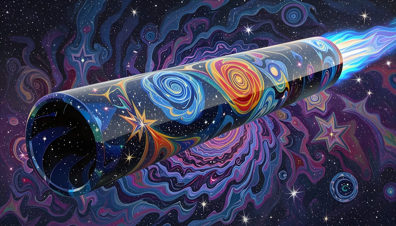 Plasma Cylinder Races Through a Surreal Impasto Cosmos