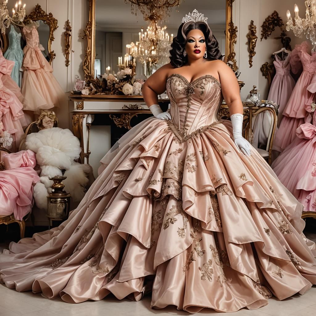 Flamboyant Drag Queen in Satin Corset and Silk Stockings