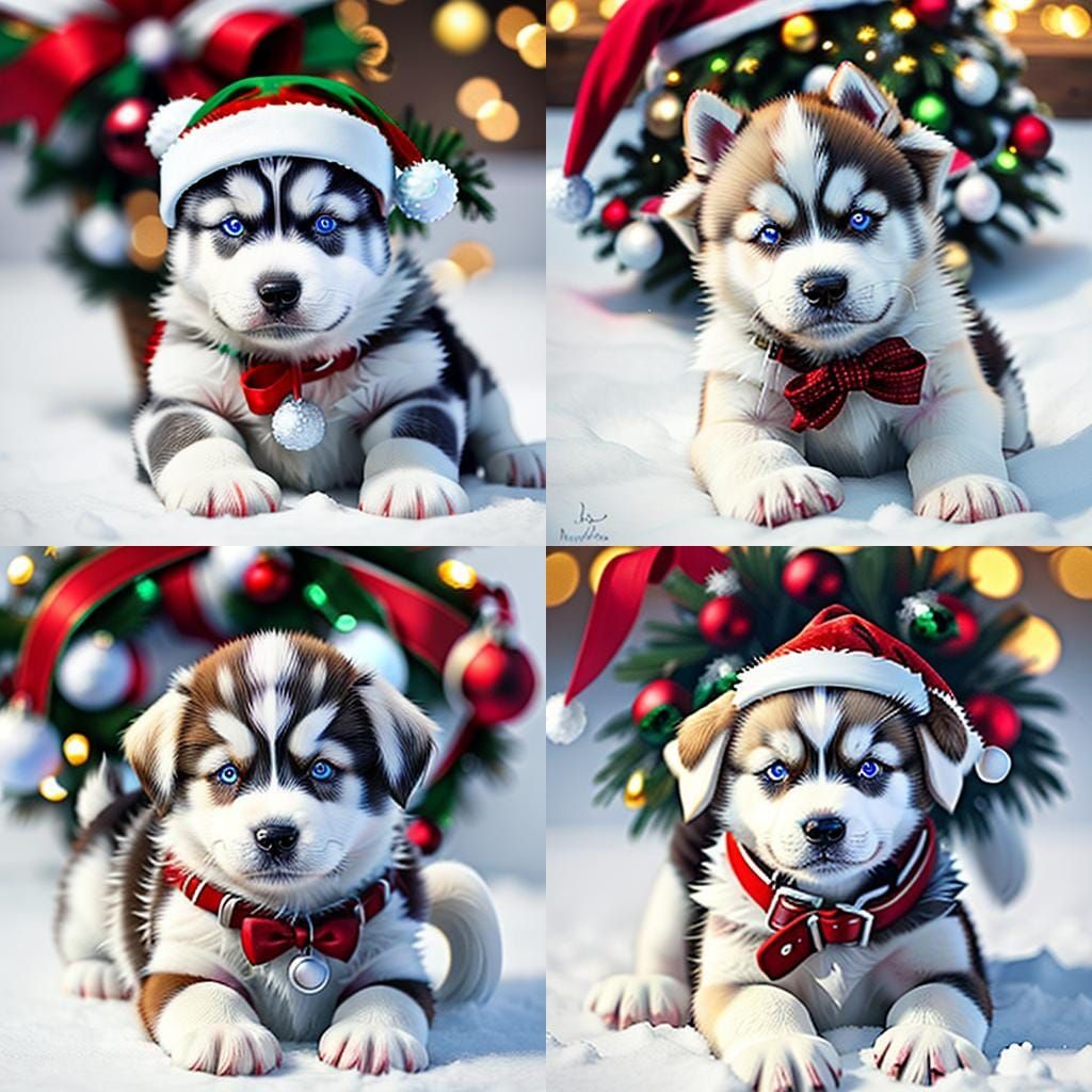 Festive Christmas Husky Puppy Portrait
