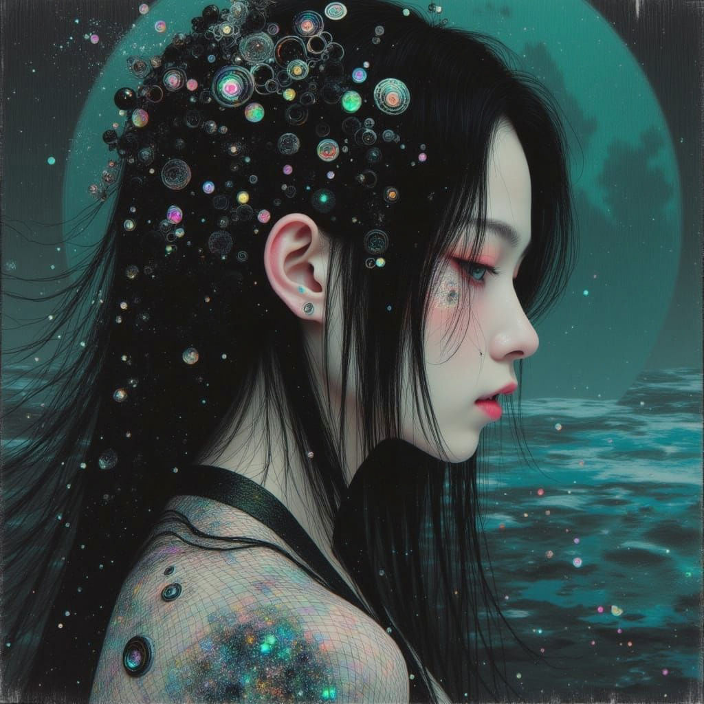 Japanese Woman in Fishing Nets with Anime Aesthetic