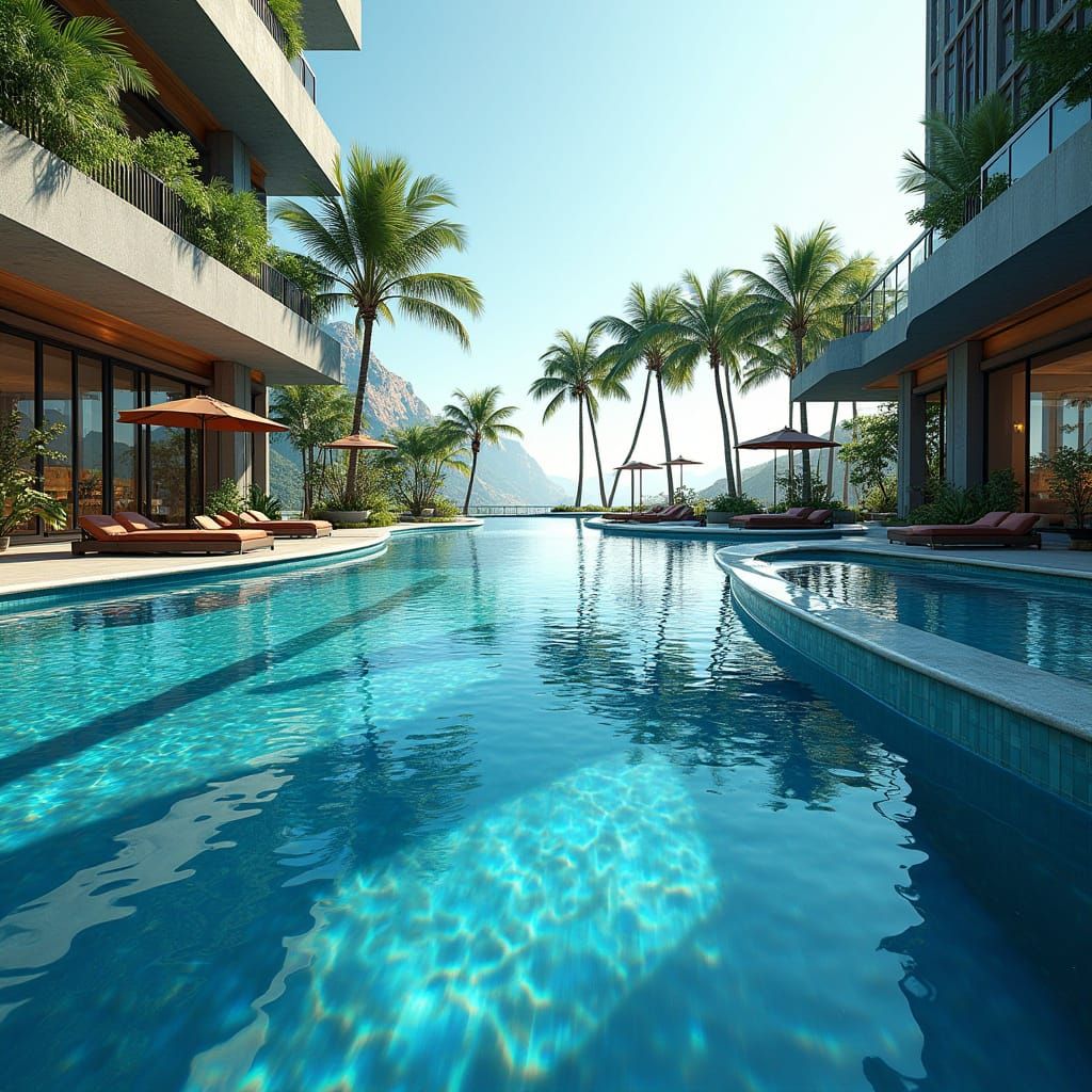 Luxurious Rooftop Oasis with Crystal Clear Pools and Palm Tr...