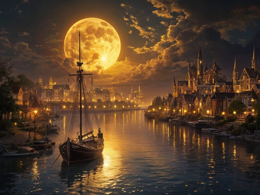 Luminous River Metropolis at Dusk