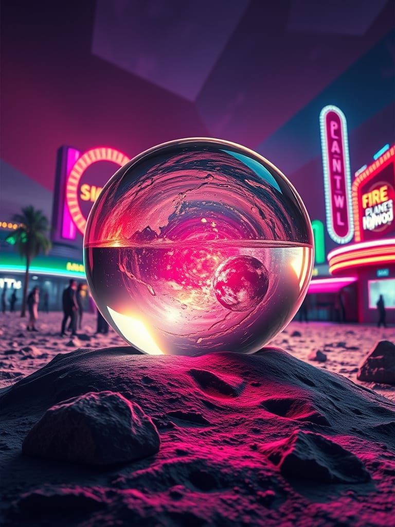 Glass Ball on the Moon in a Hyperrealistic Style