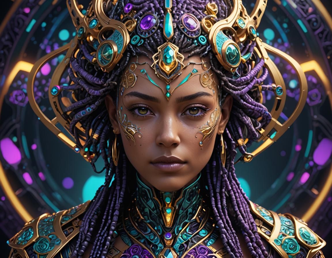 Futuristic Portrait with Ornaments and Glowing Accents